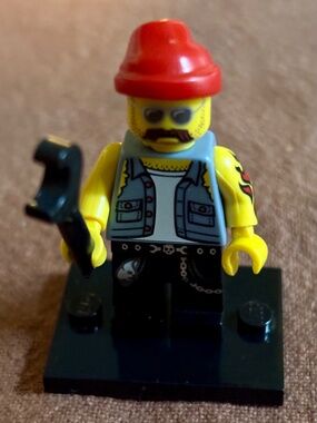 Motorcycle Mechanic LEGO Series 10 minifigure with Stand and Accessories. EUC.